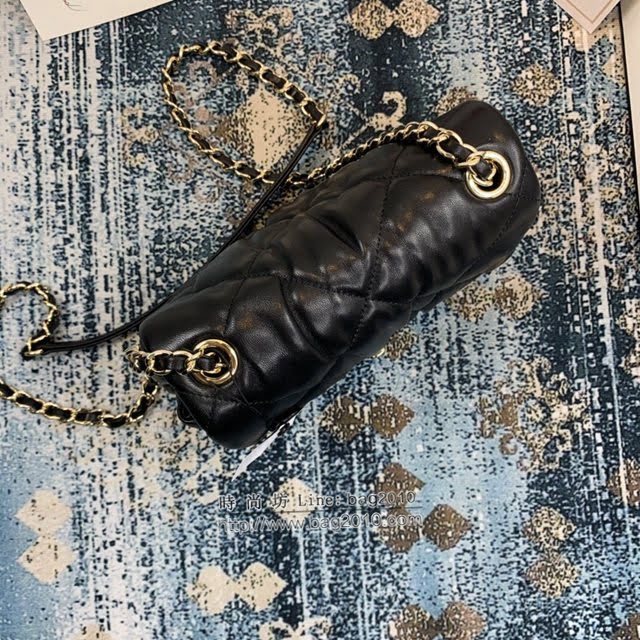 Chanel女包 香奈兒專櫃最新款菱格泡泡包 Chanel黑色羊皮口蓋包 AS2232  djc4308